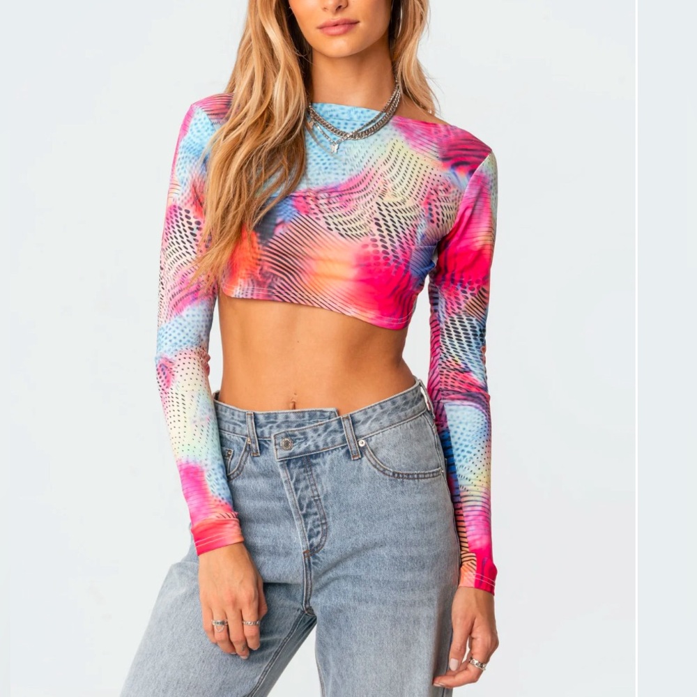 Edikted long sleeve open back top